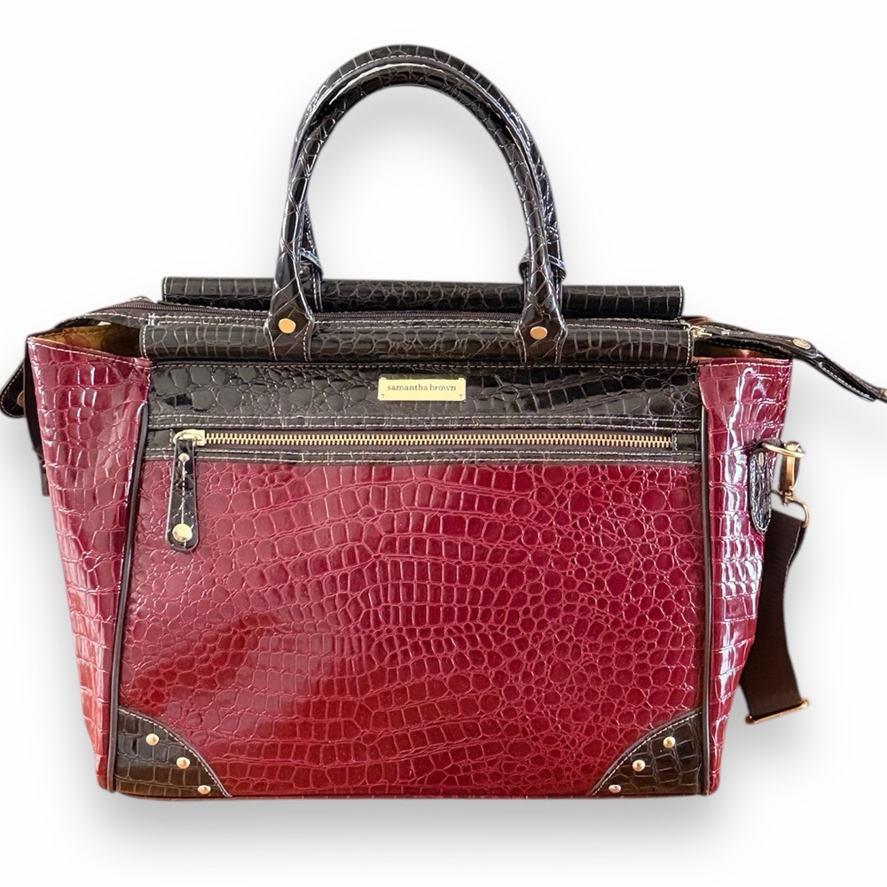 Samantha Brown dowel weekend travel tote bag reptile croc emb large luggage red